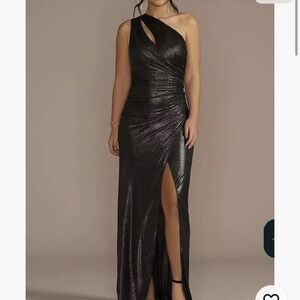 12-2 Galina Signature One Shoulder Dress Cutout Textured Metallic Sheath 16 NWT